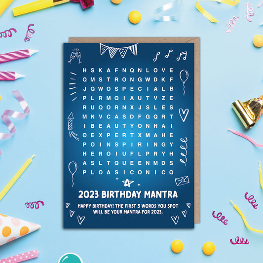 2023 Birthday Mantra Wordsearch Birthday Card