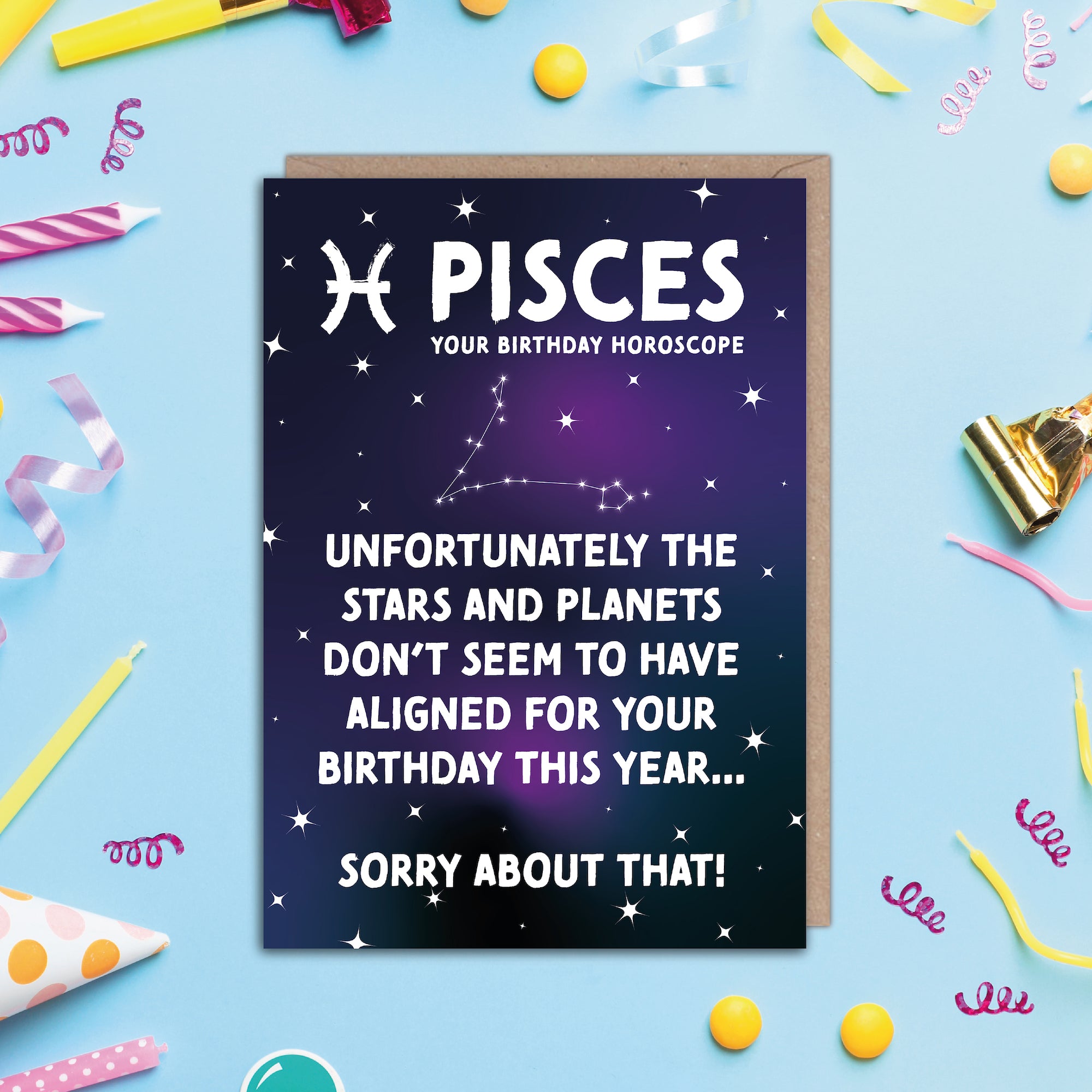 Pisces Stars and Planets Funny Horoscope Birthday Card