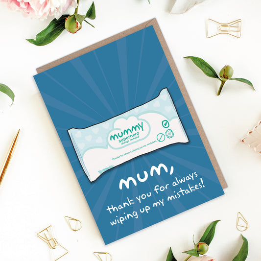 Mummy Superhero Wipe Up My Mistakes Aldi Mother's Day Card