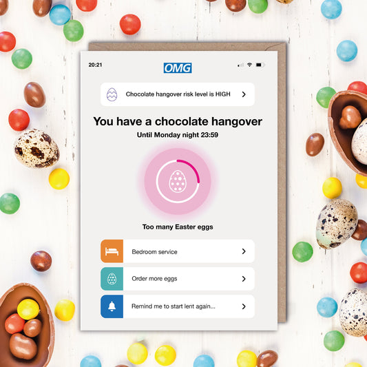You have a Chocolate Hangover Lateral Flow NHS Easter Card