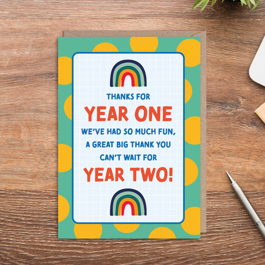 Year 1 Year 2 Thank you End of Year End Of Term Teacher Card