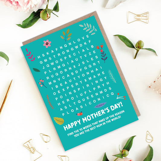 Mum Mantra Wordsearch Cute Mother's Day Card