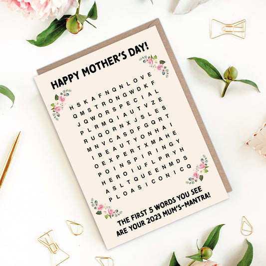 Mum's Mantra 2023 Wordsearch Mother's Day Card