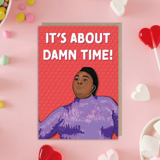 Lizzo About Damn Time Proposal Engagement Wedding Card